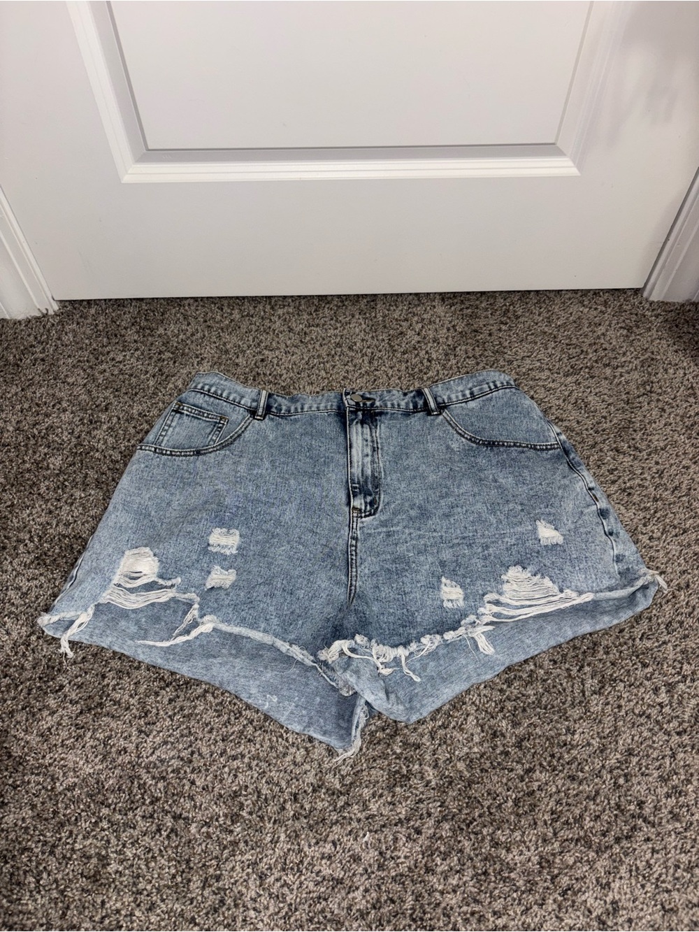 Light Blue Distressed Denim Shorts